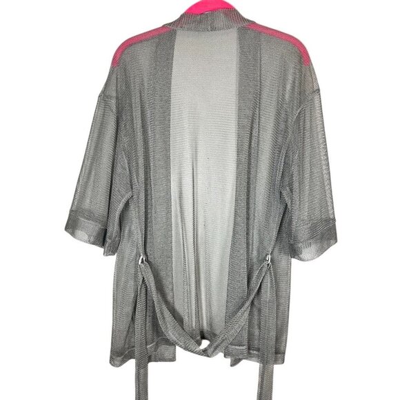 Retro Mesh Cardigan Gray M Funky Edgy Classic Chic Sheer Neutral Futuristic 80s - Picture 8 of 11